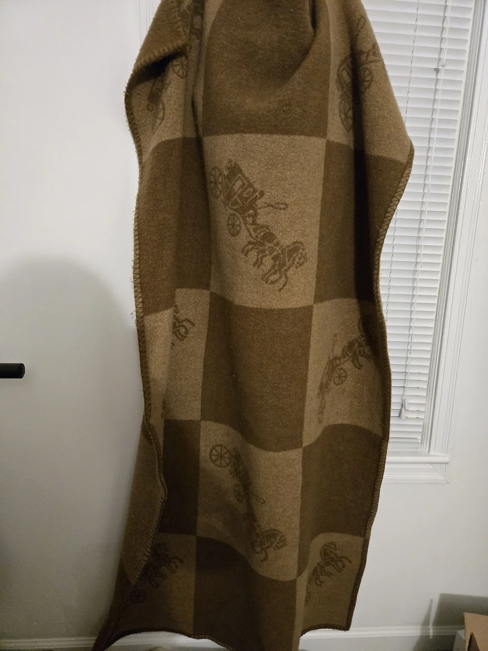 Coach Brown Checkered Horse And Carriage Wool Throw Blanket